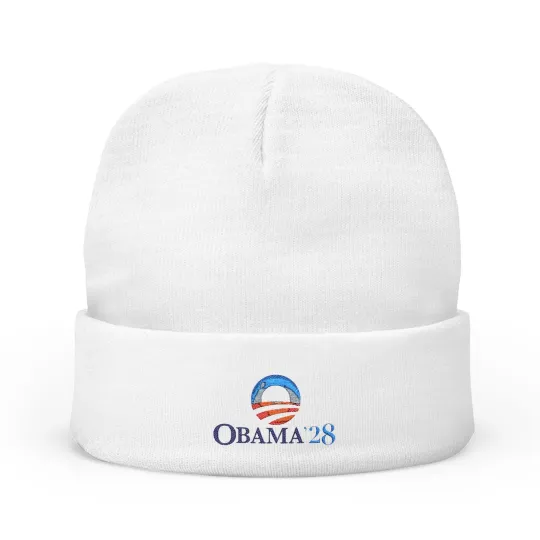 Beanie Hat, Obama 2028 Knit Beanie Cap, Political Embroidered Winter Hat,