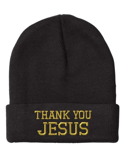 Discover GOLD LETTERS THANK YOU JESUS Embroidery Embroidered Beanie Skully Hat Cap