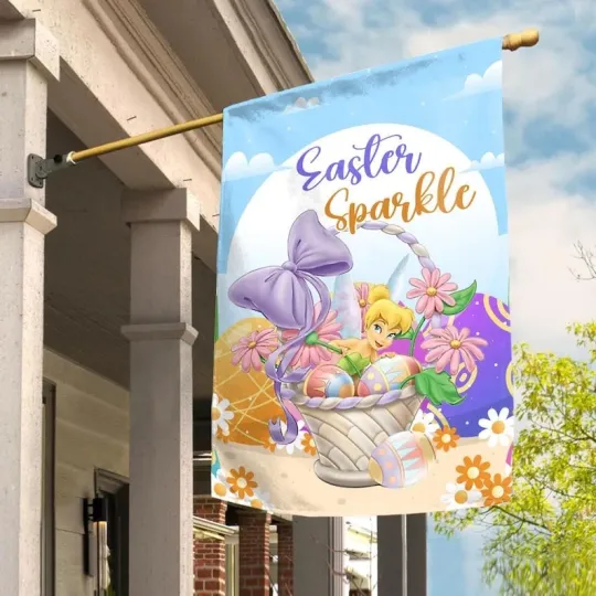 Discover Tinker Bell Easter Sparkle Peter Pan Fairy Princess Happy Easter 2026 Flag