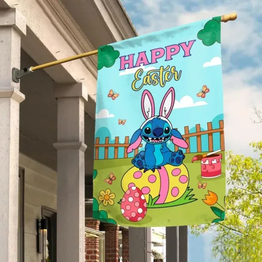 Discover Cute Stitch Wearing Bunny Ears Happy Easter Bunny Stitch Easter Egg Hunt Flag