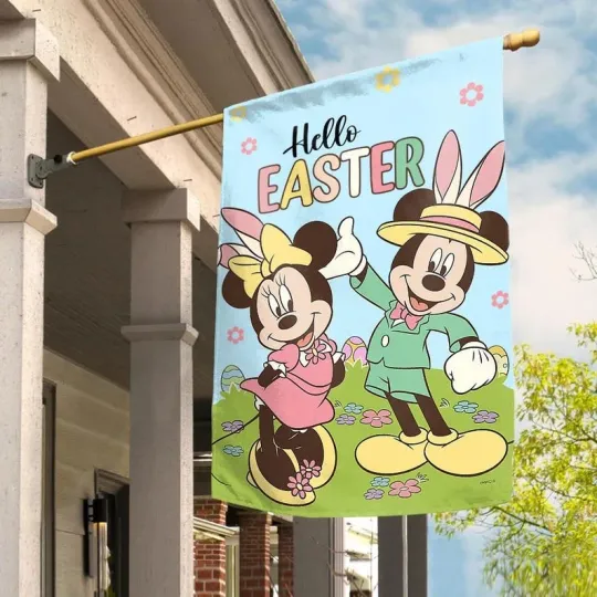 Discover Cute Mickey And Minnie Mouse Bunny Ears Hello Easter Flag
