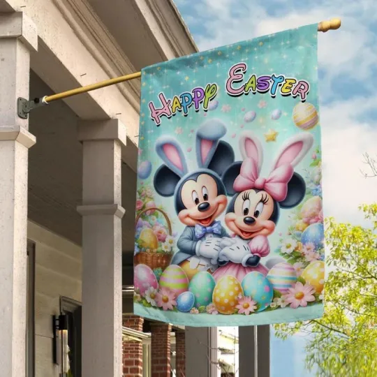 Discover Cute Mickey And Minnie Mouse Couple Sweet Spring Love Happy Easter Flag