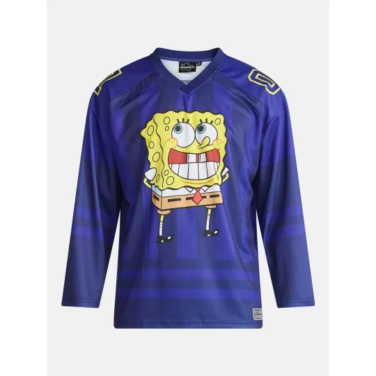 SPONGEBOB SquarePants 01 Graphic Hockey Jersey Men's Medium Blue Nick 90s NEW