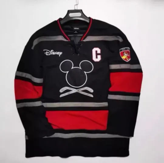 Discover NEW Disney #28 Mickey Mouse Hockey Jersey  Black Red Pullover