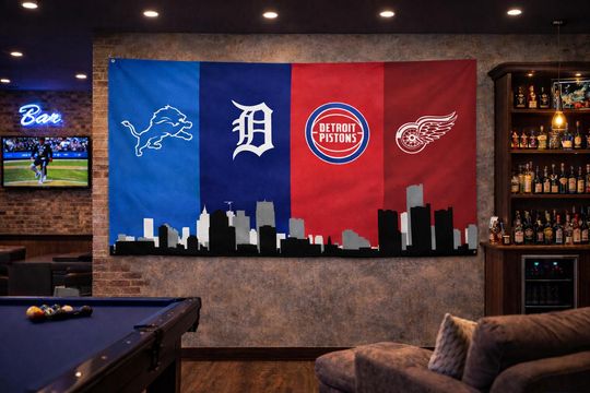Discover Detroit Sports Flag  Lions Tigers Pistons Red Wings Wall Flag | Man Cave Garage Decor | Detroit Fan Gift