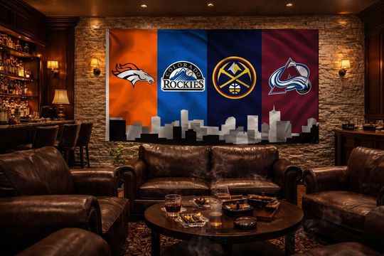 Discover Denver Colorado Sports Flag  Broncos Rockies Nuggets Avalanche Wall Flag | Mancave Garage Decor | Colorado Fan Gift
