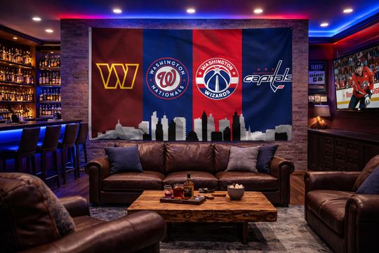Discover Washington DC Sports Flag  Commanders Nationals Wizards Capitals Wall Flag | Mancave Garage Decor | DC Fan Gift