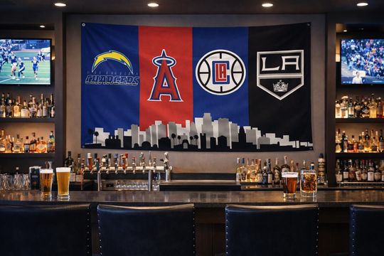 Discover Los Angeles Anaheim Sports Flag  Chargers Clippers Angels Kings Wall Flag | Mancave Garage Decor | LA Fan Gift