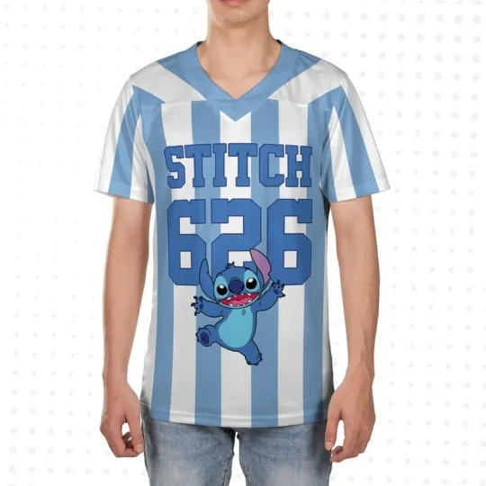 Discover Personalized Cute Stitch Lilo And Stitch Blue White Striped Football Jersey
