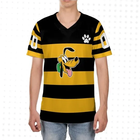 Discover Personalized Cute Pluto Dog Face Black & Yellow Striped Football Jersey