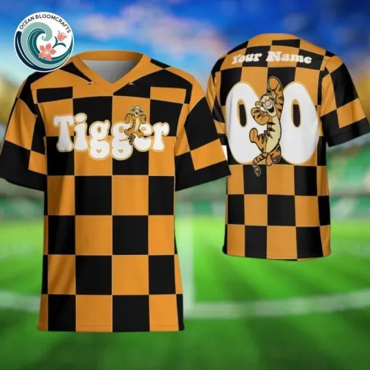 Discover Personalized Tigger Winnie the Pooh Checkered Football Jersey