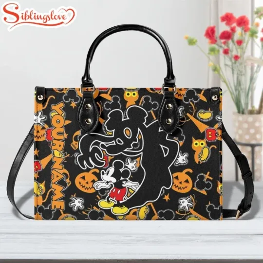 Discover Personalized Name Disney Mickey Mouse Ghost Leather Handbag