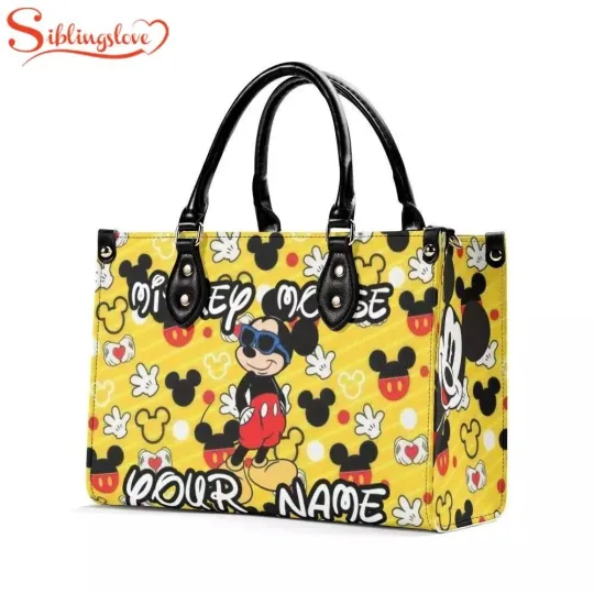 Discover Personalized Name Cute Mickey Mouse Women Leather Handbag