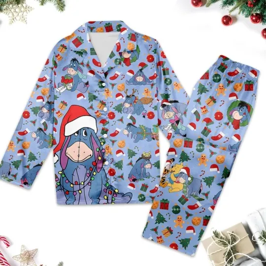 Discover Eeyore Donkey Christmas Holiday Pajama Set for Adults