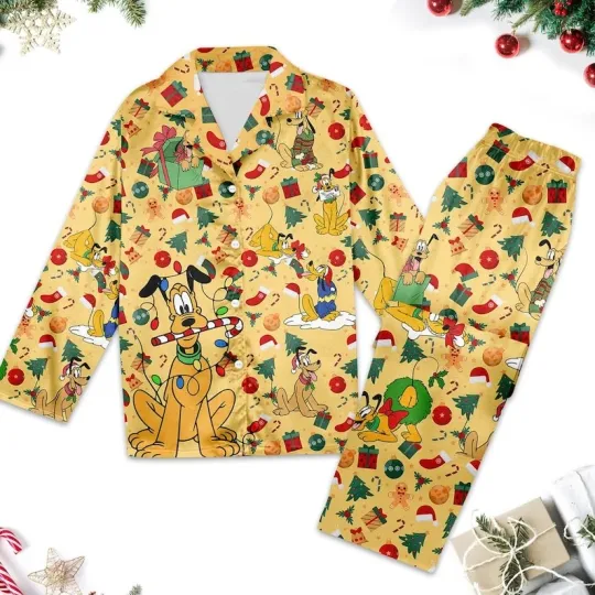 Discover Funny Pluto Dog Christmas Pajama Set for Adults