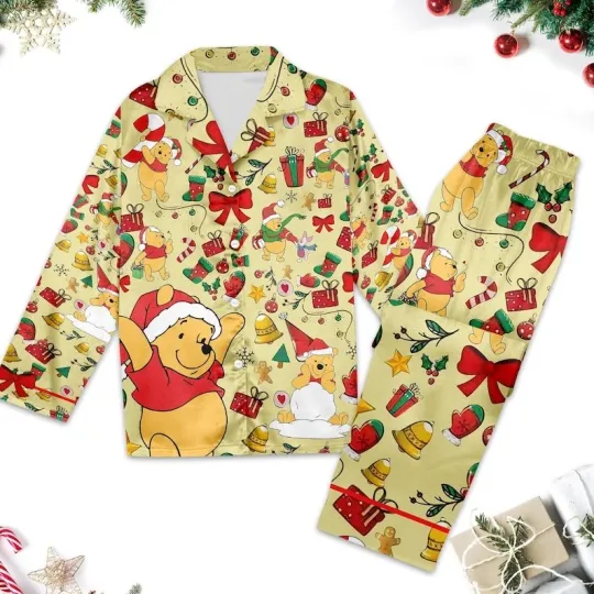 Discover Winnie the Pooh Christmas Pajamas Set with Santa Hat for Adults