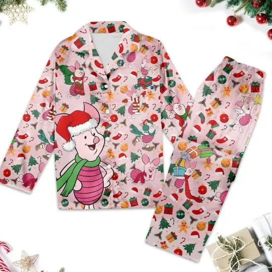 Discover Winnie The Pooh Piglet Christmas Pajama Set for Adults