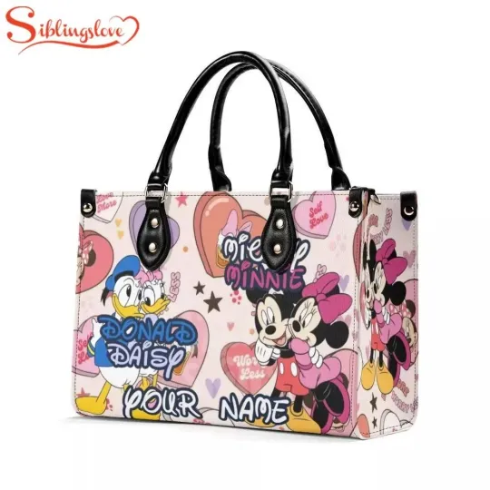 Discover Personalized Name Donald Daisy Mickey Minnie Leather Handbag