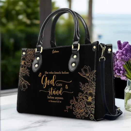 Discover Personalized Leather Handbag Black with Bible Verse – Christian Gifts – Custom C