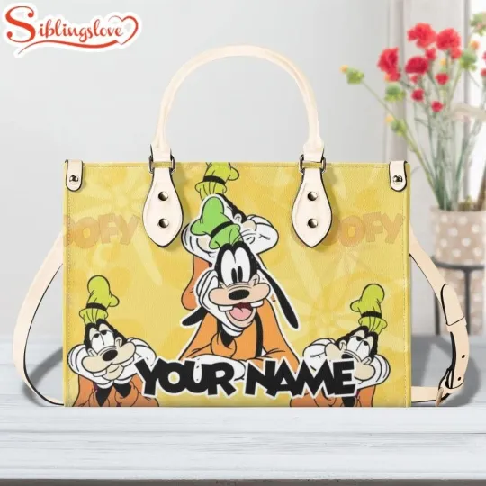 Discover Personalized Name Disney Goofy Leather Handbag