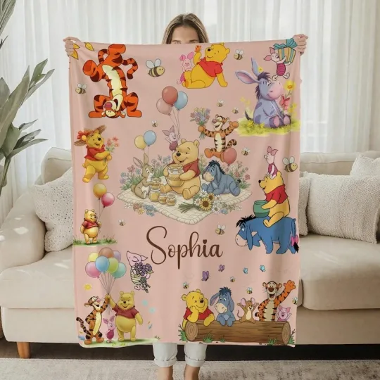 Discover Personalized Winnie the Pooh Fleece Blanket with Pooh Bear and Friends