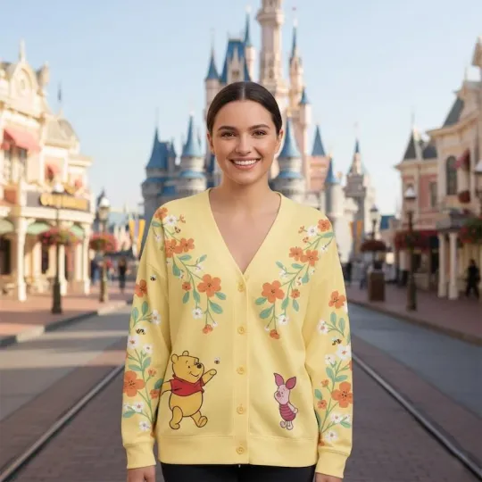 Discover Pooh Bear and Piglet Winnie the Pooh 100th Anniversary Floral Cardigan