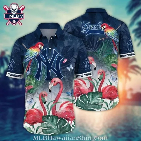 Discover Colorful Parrots And Flamingos NY Baseball Team Yankeess Aloha Shirt