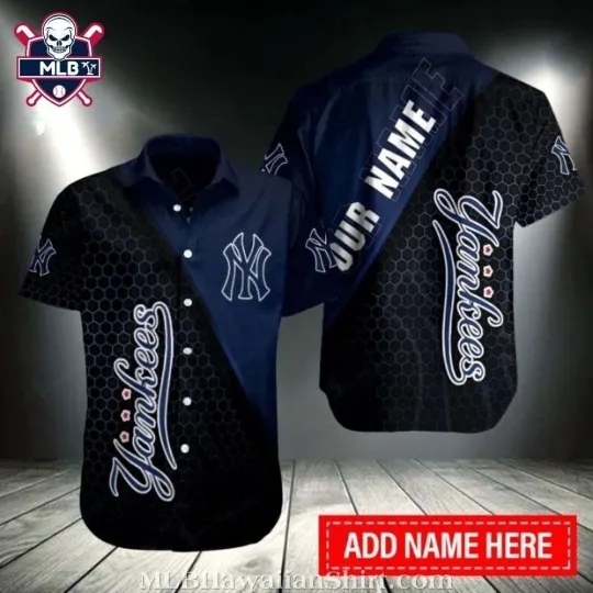 Discover Customizable NY Baseball Team Yankeess Hawaiian Shirt With Monochrome Hexagonal