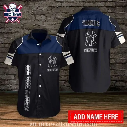 Discover Customizable NY Baseball Team Yankeess Black And Blue Hawaiian Shirt