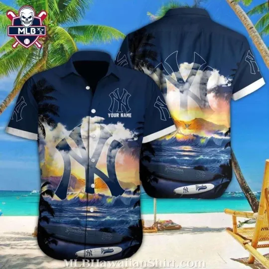 Discover Customizable Sunset NY Baseball Team Yankeess Aloha Shirt