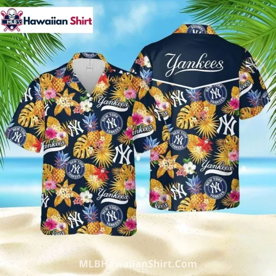 Discover Dark Pineapple Burst NY Baseball Team Yankeess Aloha Shirt Design
