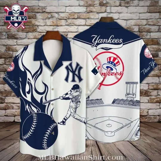 Discover Bold NY Baseball Team Yankeess Flame Graphics Aloha Shirt –  Hawaiian Shirt