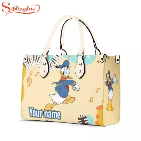 Discover Personalize Cute Donald Duck Women Leather Handbag