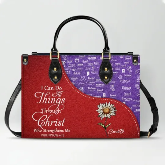 Personalized Leather Handbag with Bible Verses, Christian Tote Bag for Women