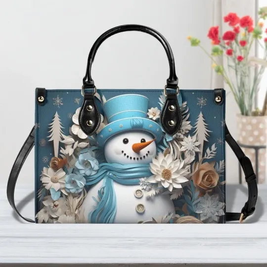 Discover Winter Snowman PU Leather Handbag, Ladies Fashion Handbag
