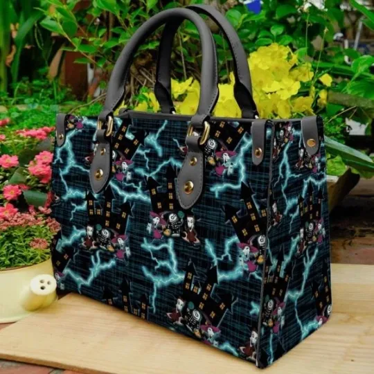 Discover Jack Skellington Cartoon Women Leather Handbag Print