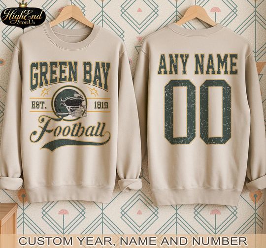 Discover Personalized Green Bay Football Sweatshirt, Green Bay Football tshirt, Green Bay football Tee, Custom Football Shirt, Football Number Shirt