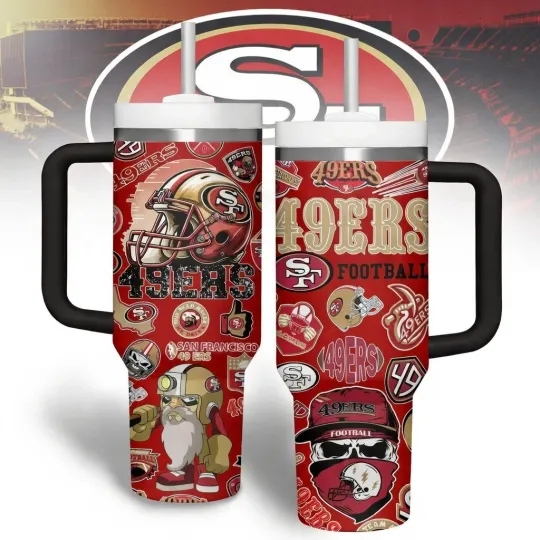 Discover Red Gold Football Fan Gift Insulated Tumbler with Handle 40oz