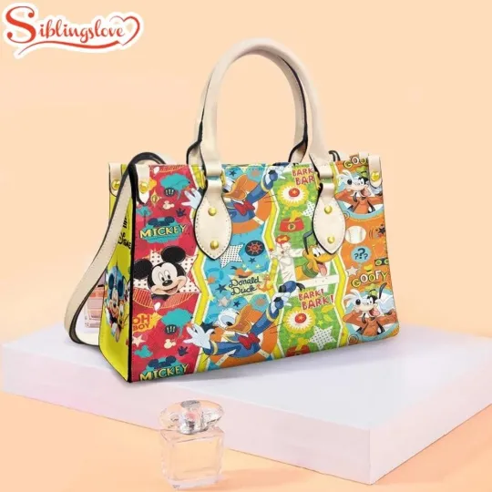 Discover Mickey And His Friends Fan Leather Handbag