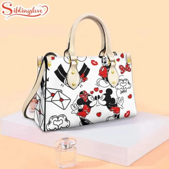 Discover Mickey And Minnie Kiss Leather Handbag