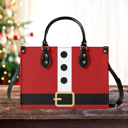 Discover Santa Suit Handbag, Christmas Faux Leather Handbag with Strap