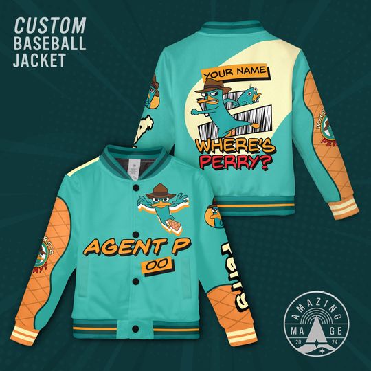 Custom Perry the Platypus Disney Baseball Jacket, Disney Phineas and Ferb, Agent P Varsity Jackets, Disney Kid Youth Jacket