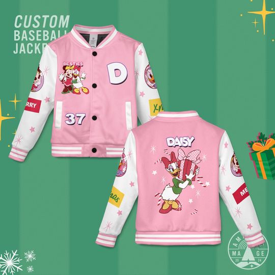 Discover Custom Daisy Bestie Duo Christmas Baseball Jacket, Minnie and Daisy Besties Shirt, Disneyland Christmas Party Gift