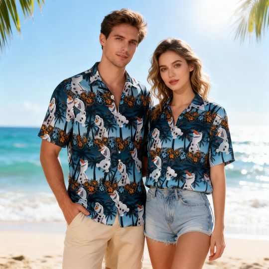 Discover Disney Olaf Frozen Hawaiian Shirt, Matching Couple Aloha Shirt, Olaf In Summer Beach Button Up, Tropical Vacation Shirt, Magical Cruise Wear