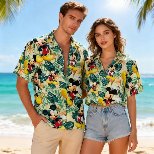 Discover Mickey Hawaiian Beach Shirt, Disney Tropical Palm Print Summer Top, Matching Vacation Outfit for Family Trip 2026 Shirt Summer