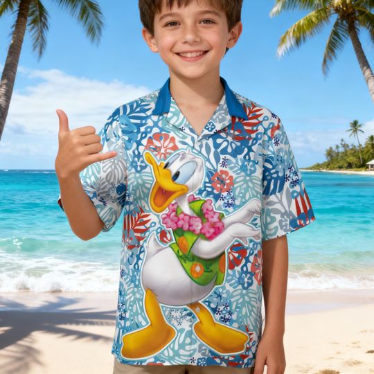Discover Donald Duck Hawaiian Shirt, Retro Cartoon Tropical Button Up, Disney Vacation Aloha Shirt, Summer Party Outfit 2026
