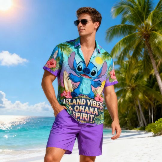 Discover Stitch Tropical Hawaiian Shirt for Men Women, Lilo & Stitch Beach Button Up, Disney Summer Vacation Outfit, Family Trip Aloha Shirt  2026
