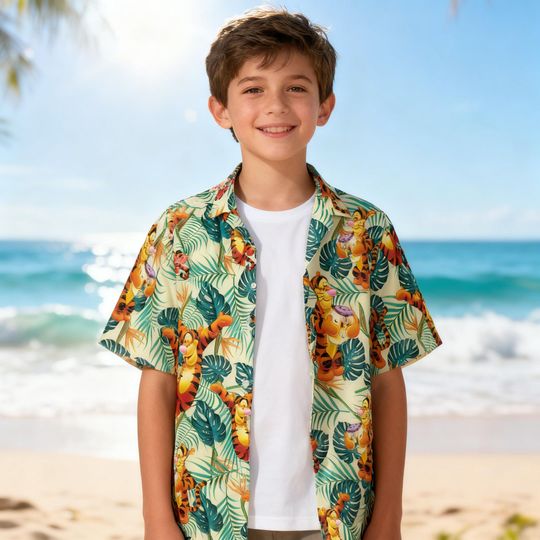 Discover Tigger Hawaiian Shirt, Winnie the Pooh Tropical Button Up, Disney Vacation Outfit, Magic Kingdom Trip Shirt 2026 Summer