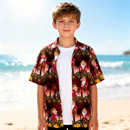 Discover Snow White Seven Dwarfs Hawaiian Shirt, Grumpy Tropical Aloha Button Up, Disney Vacation Shirt, Sunset Palm Beach Summer Outfit 2026