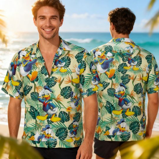 Discover Donald Duck Hawaiian Shirt for Men, Disney Cartoon Tropical Button Up, Magic Kingdom Vacation Outfit, Summer 2026